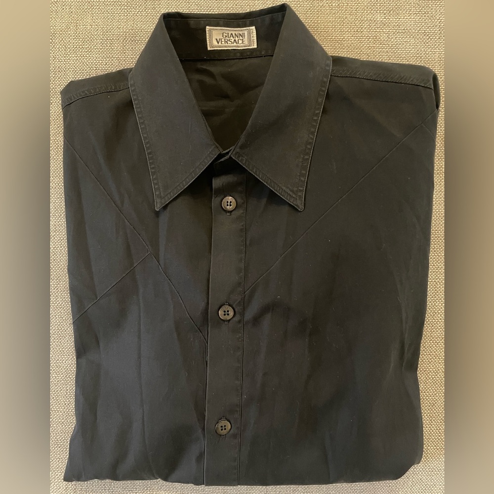 GIANNI VERSACE Made in Italy Vintage Asymmetric Seam Shirt in Black Size 50